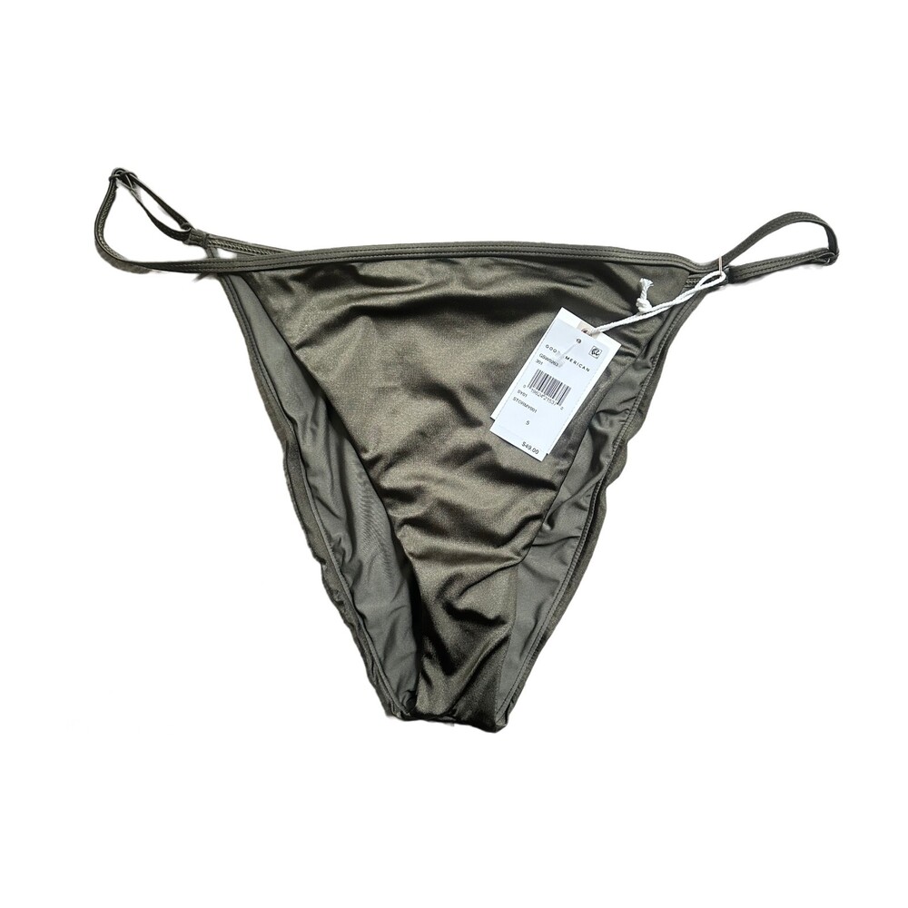 NWT Good American Dark Green Cheeky Bikini Shine Perfect Fit Bottom Size 5 (2XL)